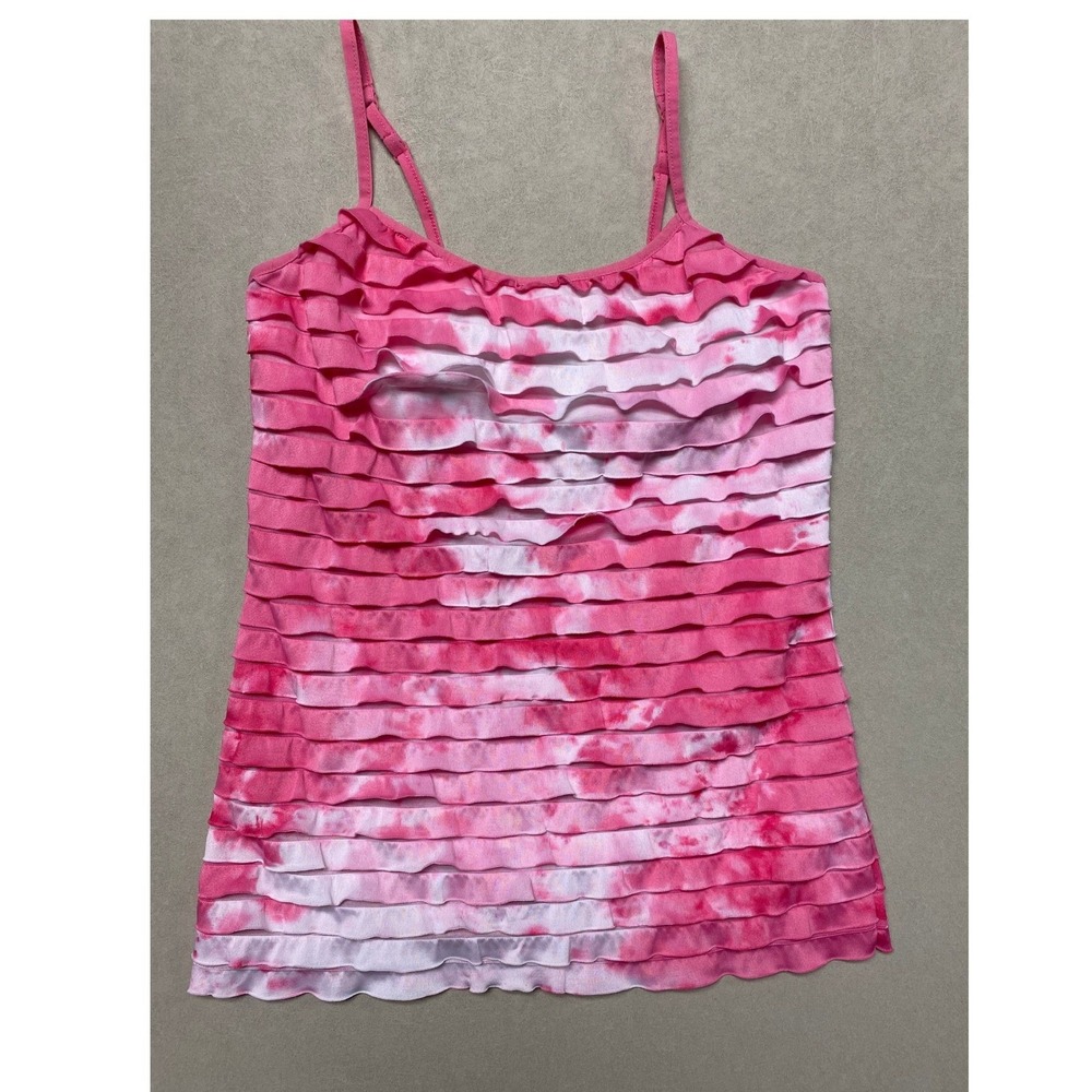 Energie Pink Tie Dye Ruffle Camisole Tank Top Adjustable Straps Medium UU25270